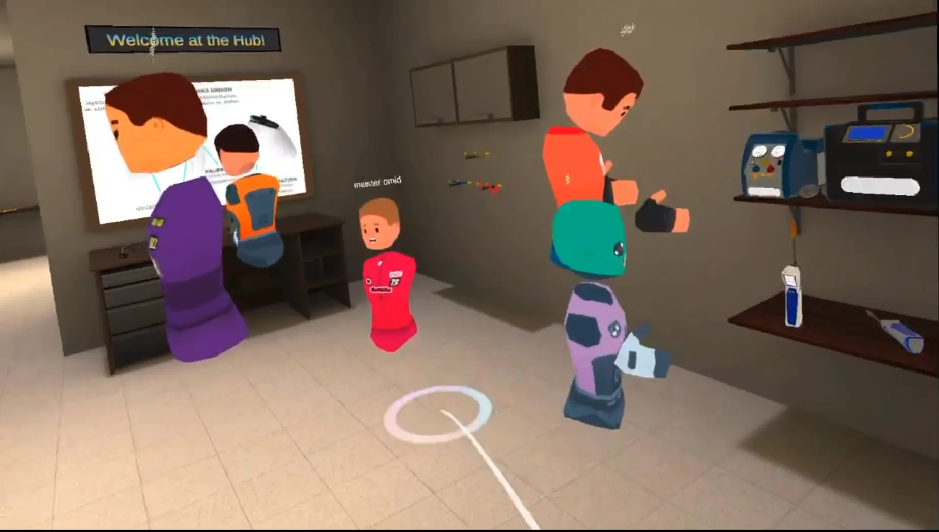 Mehrere Avatare treffen sich gleichzeitig im virtuellen Multiplayer-Hub der XR2ACH-Lernumgebung